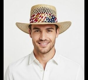 Peter Grimm Las Vegas USA American Flag Straw Lifeguard Sun Hat Wide Brim Size L